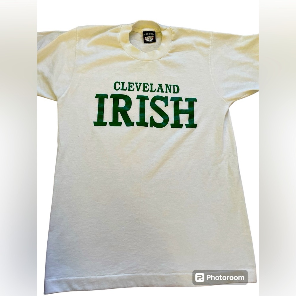 Vintage Screen Stars Cleveland Irish Single Stitch  White & Green T Shirt Sz M